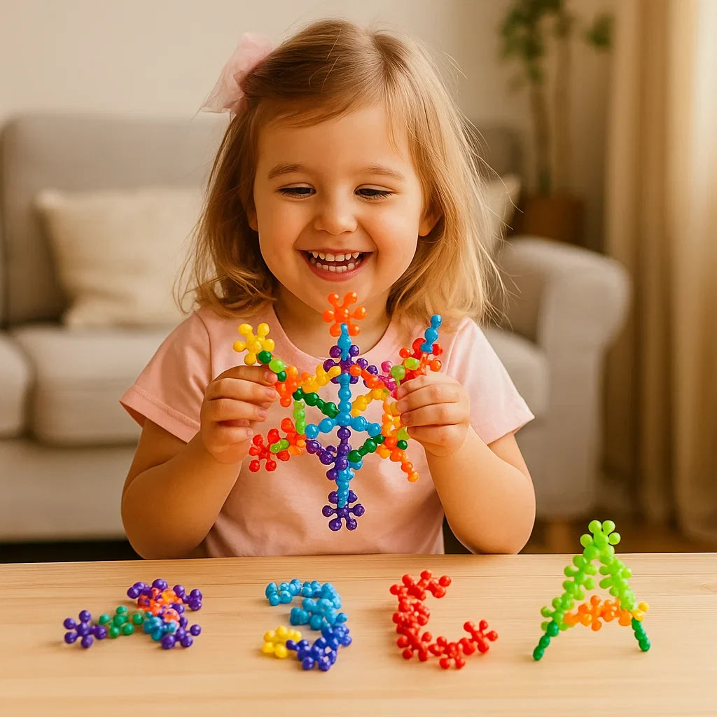 Interlocking Snowflake Blocks with Six Point Connection System and Storage Box