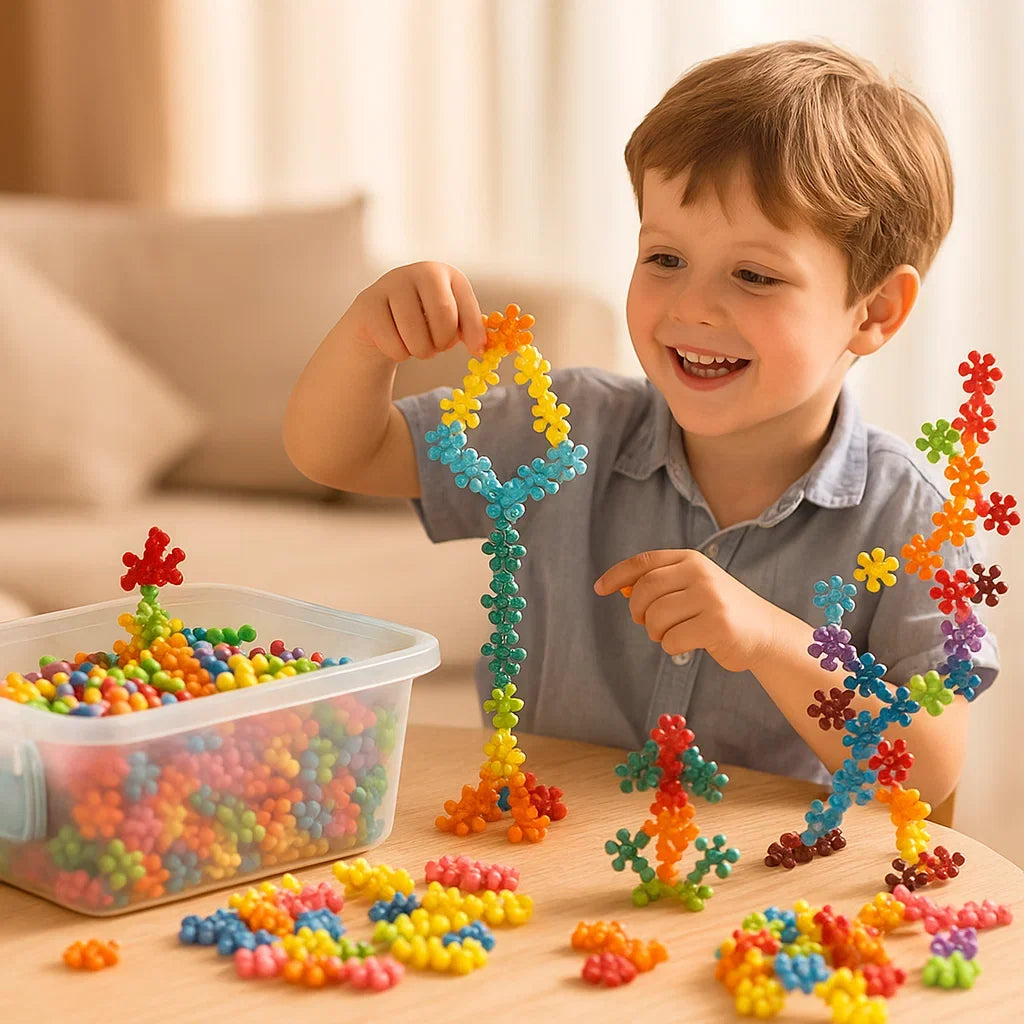 Interlocking Snowflake Blocks with Six Point Connection System and Storage Box