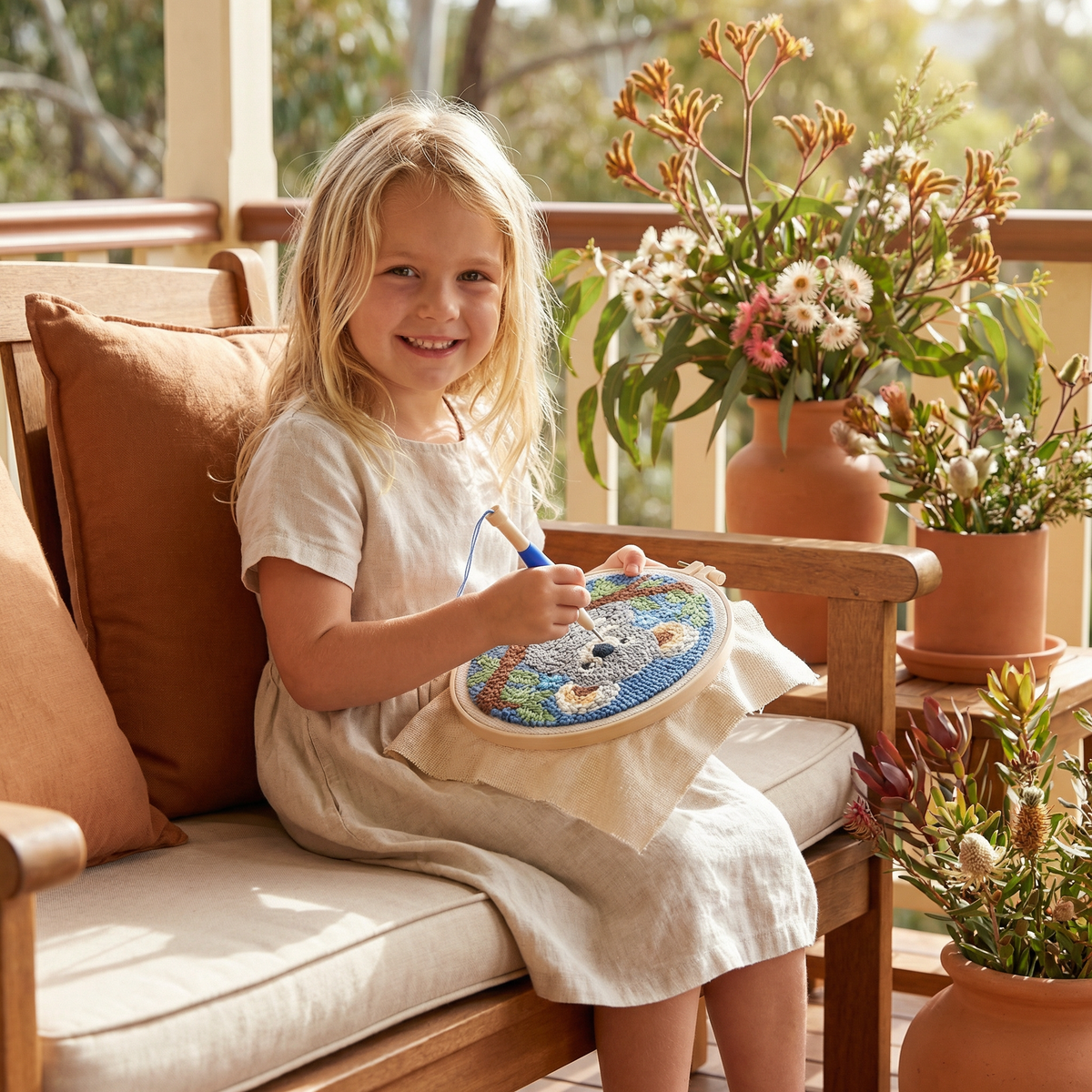 Punch Needle Embroidery Kit with Pre-Printed Fabric and Sorted Yarn for Beginners