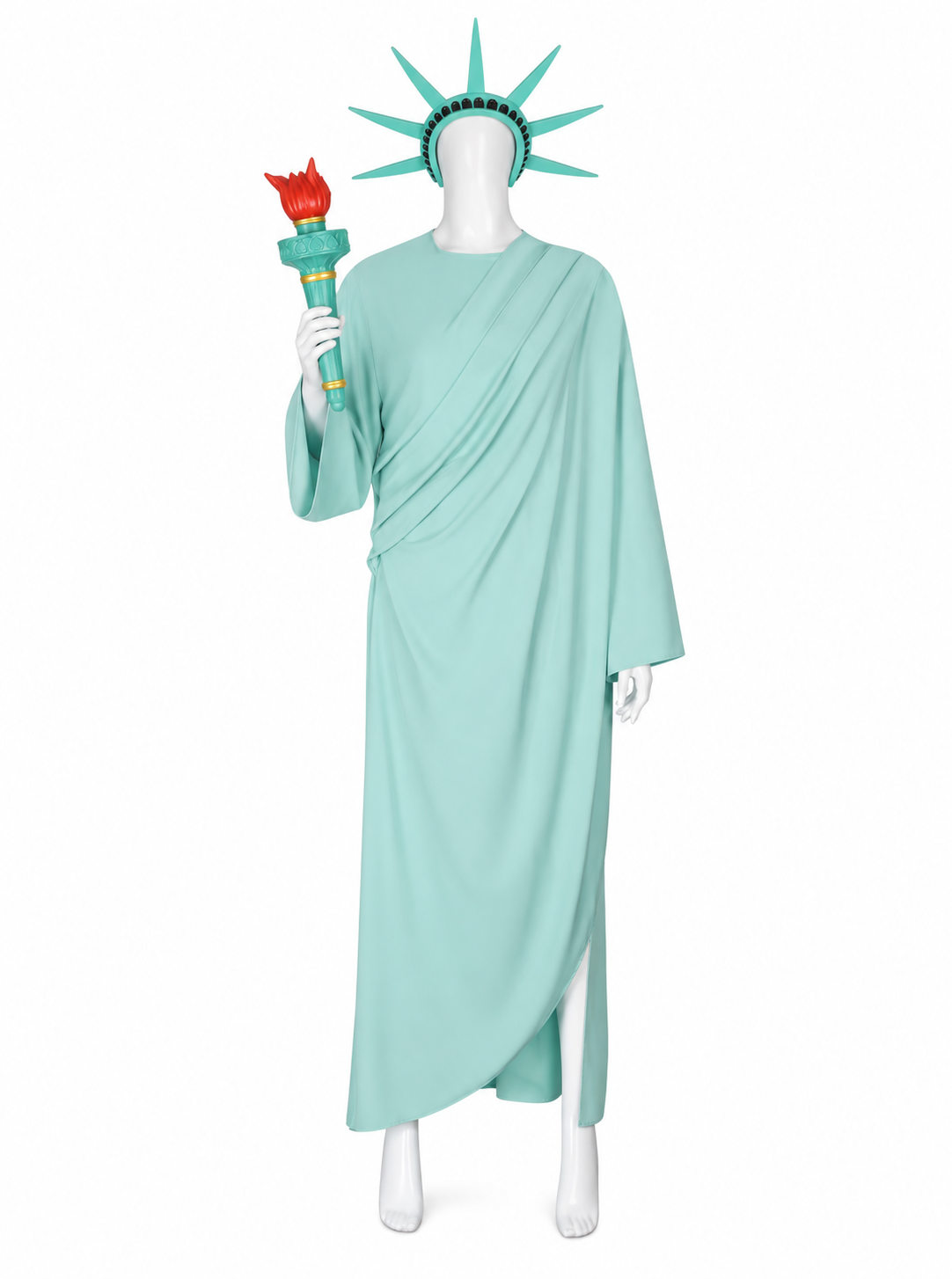 Womens Costume Robe and Torch Headband Set, Green Polyester Two Piece
