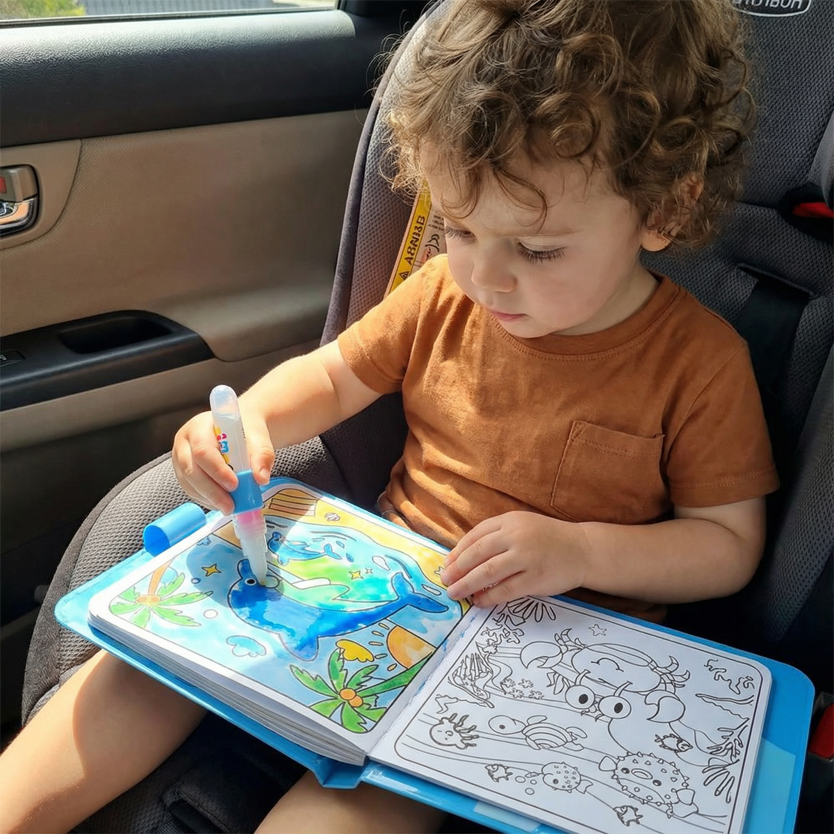 Reusable Magic Water Drawing Book with Water Pen for Mess Free Coloring in Four Styles
