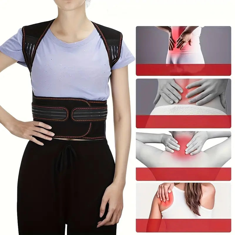 Adjustable Spinal Support Brace with 108 Embedded Magnets and Removable ABS Plates