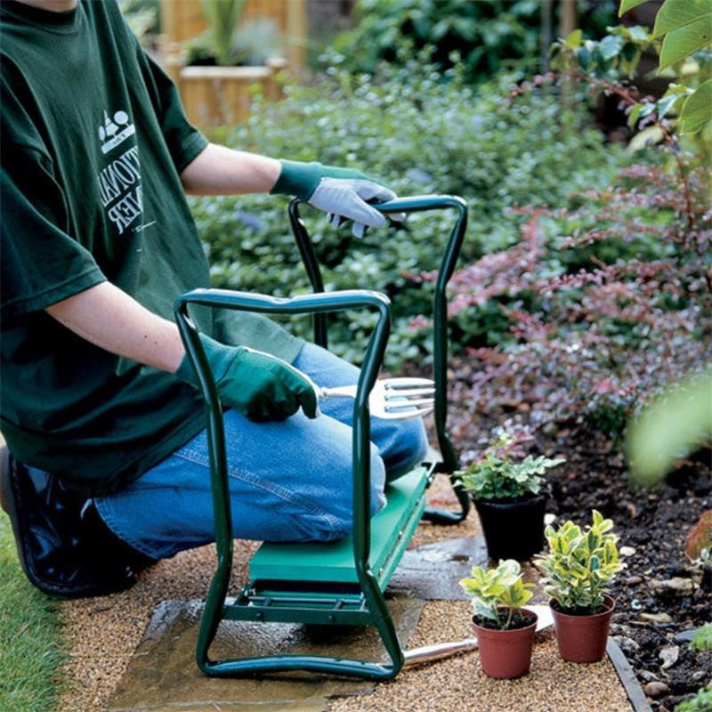 Garden Kneeler and Seat with Dual Position Frame and Tool Pouch, Foldable