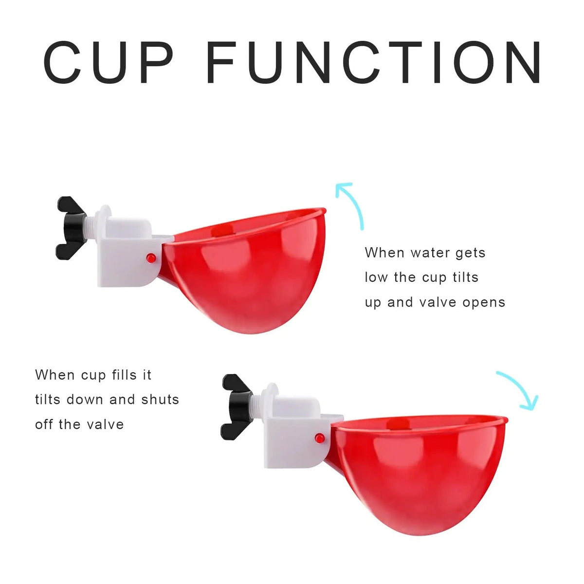 Gravity Chicken Waterer Cups with Spring Valve and Rubber Seals, 10-Pack
