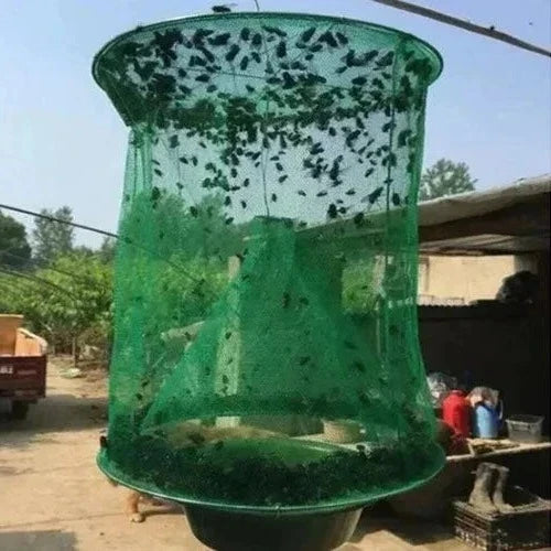 Reusable Fly Trap with Funnel Entry and Natural Bait Pot for Barns