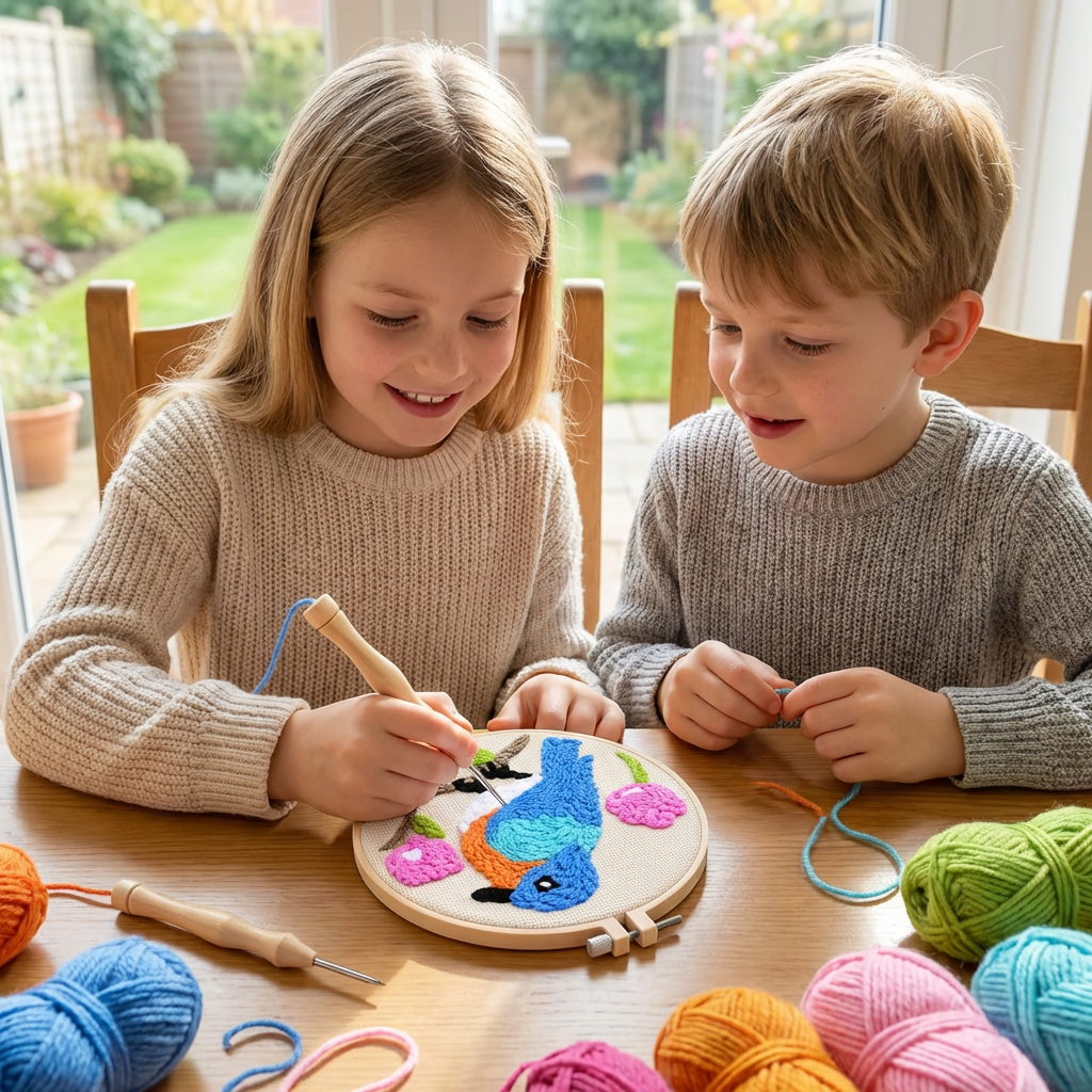 Punch Needle Embroidery Kit with Pre-Printed Fabric and Sorted Yarn for Beginners