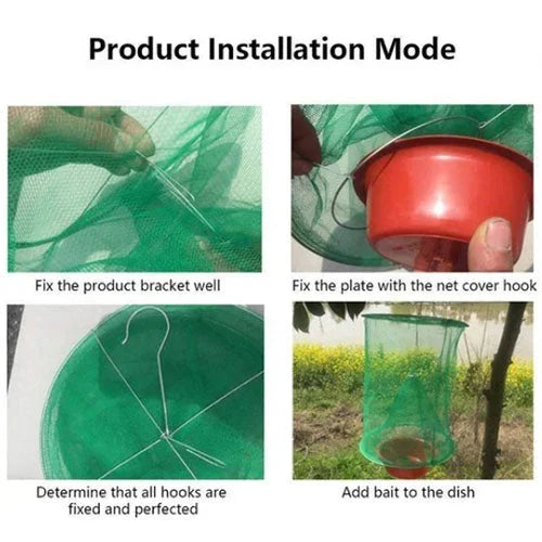 Reusable Fly Trap with Funnel Entry and Natural Bait Pot for Barns