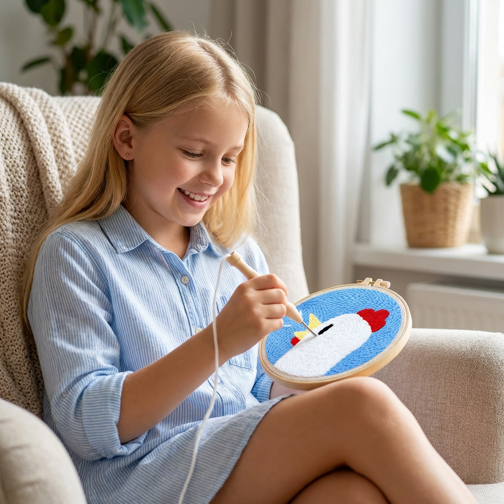 Punch Needle Embroidery Kit with Pre-Printed Fabric and Sorted Yarn for Beginners