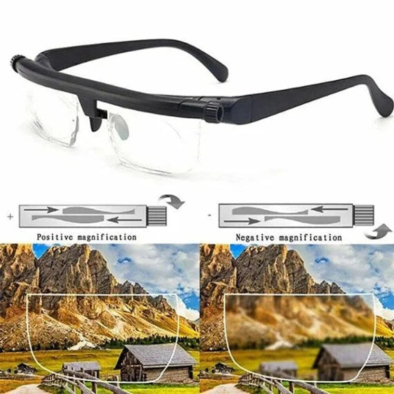 Dial Adjustable Glasses with Variable Focus and Impact Resistant Lenses