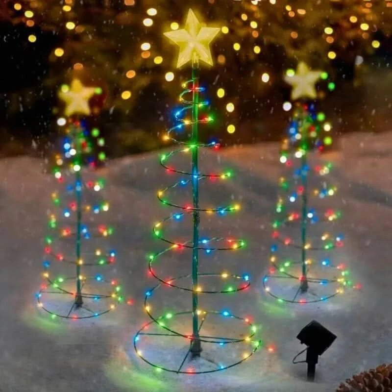 Solar Powered Metal Christmas Tree Light with 50 LEDs, Three Lighting Modes and Warm or Multicolor Glow