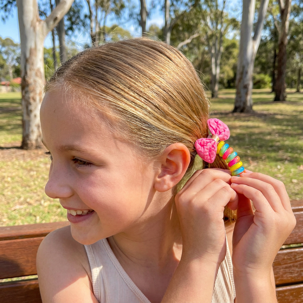 Spiral Hair Ties for Kids with Printed Character Designs and Grip Hold