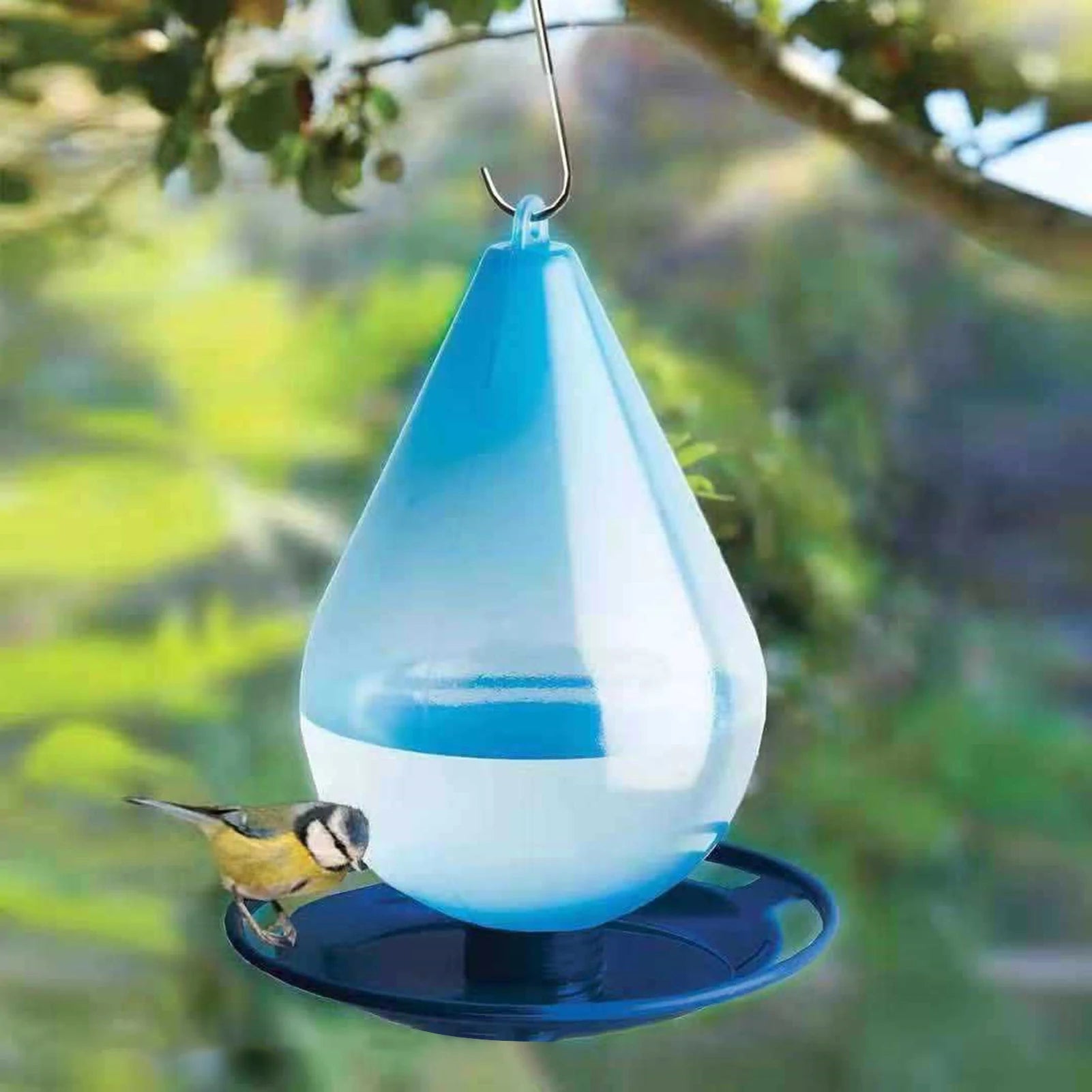 Hanging Bird Water Feeder with Raindrop Design and Wrap-Around Perch