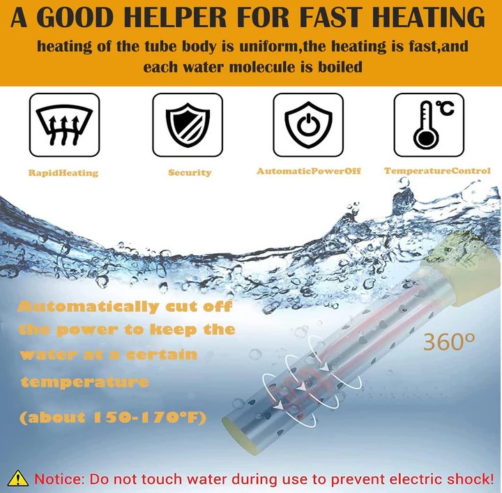 Immersion Water Heater with Stainless Steel Coil and Safety Guard