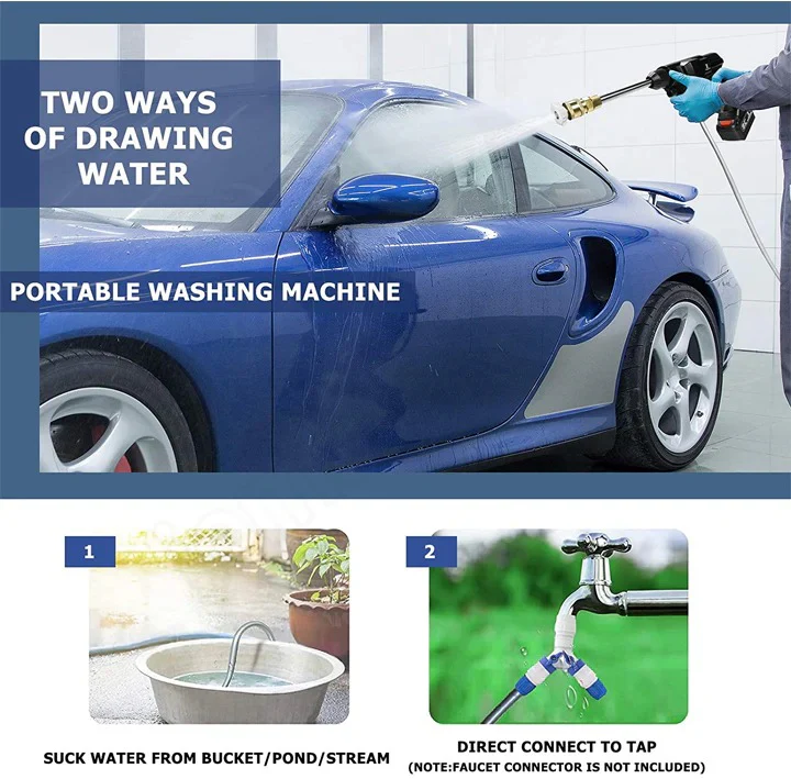 Cordless Pressure Washer with Two Rechargeable Batteries Nozzles and Water Hose