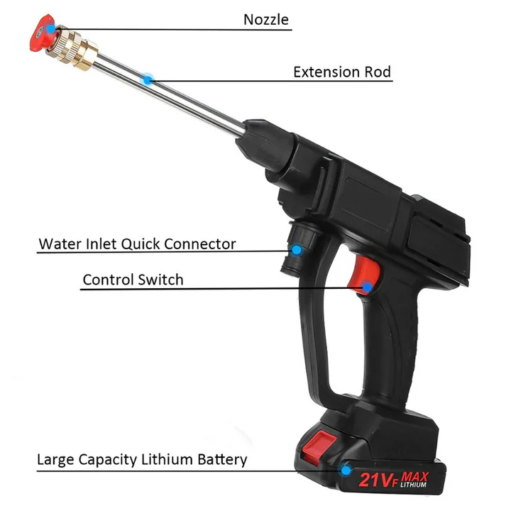 Cordless Pressure Washer with Two Rechargeable Batteries Nozzles and Water Hose