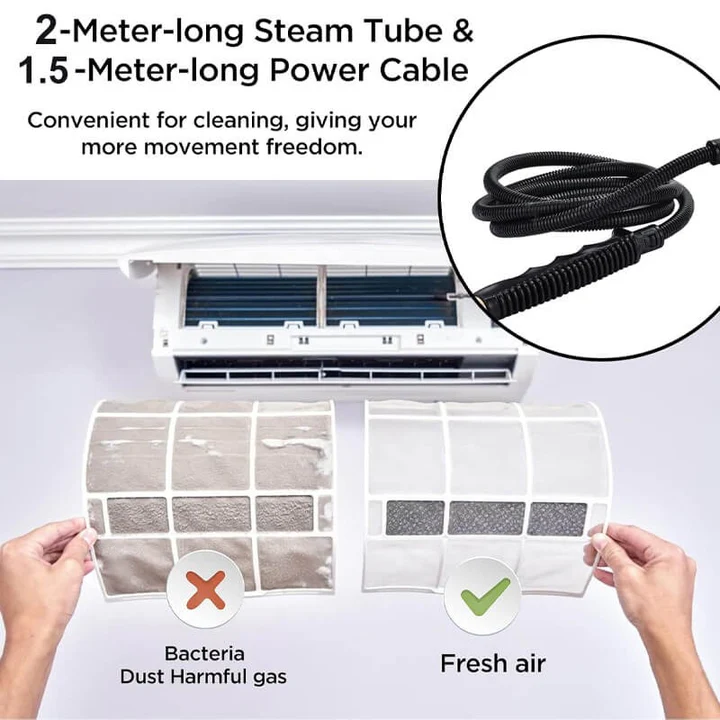 Portable 2500W Steam Cleaner with Heat Resistant Gloves and Multiple Nozzles for Home and Car