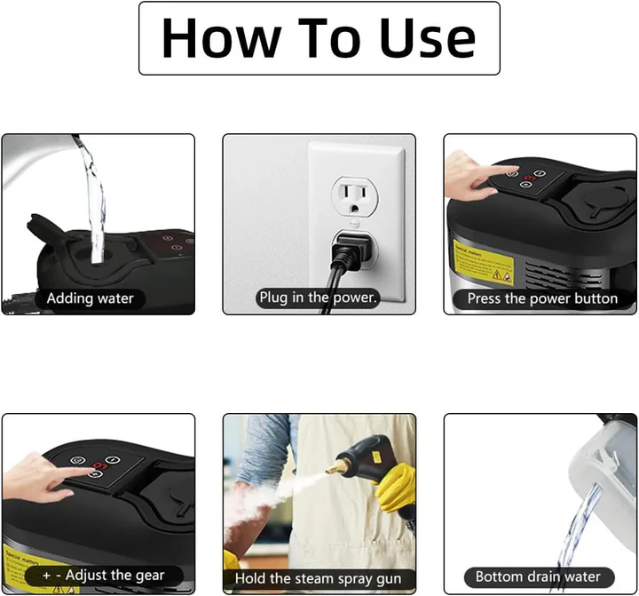 Portable 2500W Steam Cleaner with Heat Resistant Gloves and Multiple Nozzles for Home and Car