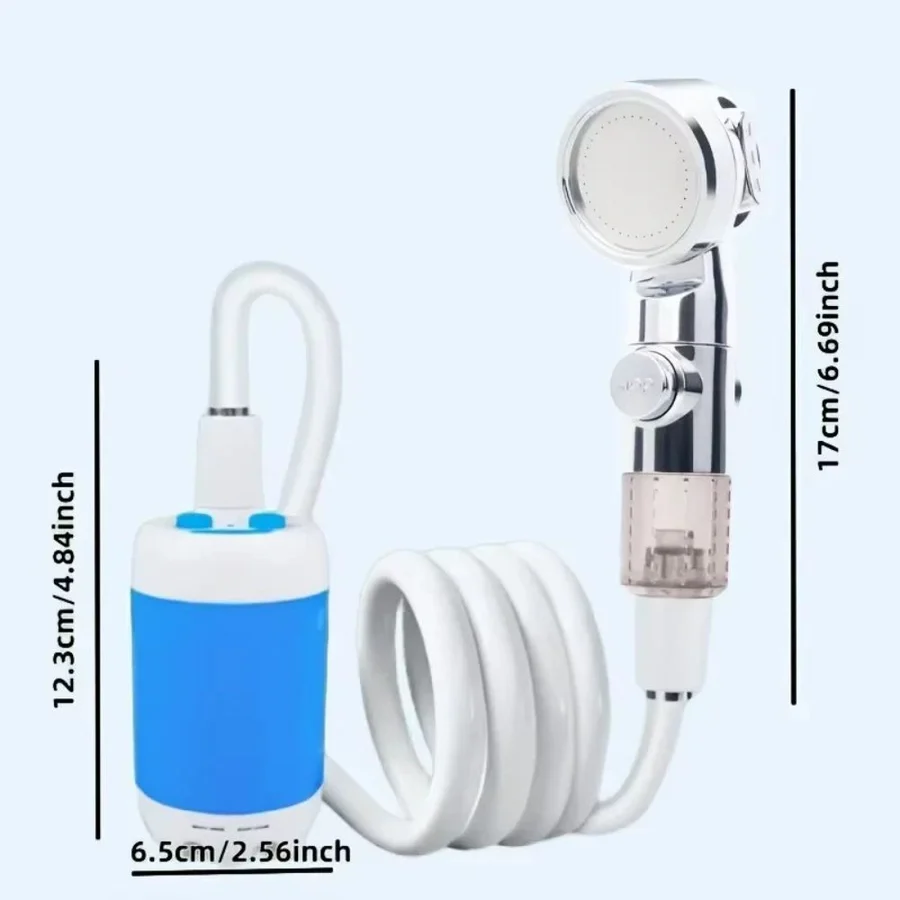 USB Rechargeable Portable Shower Pump with a Handheld Shower Head and Adjustable Water Pressure