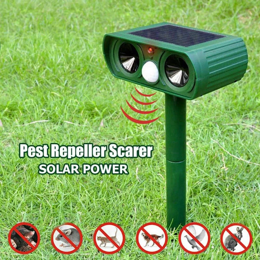 Motion Sensing Animal Repeller with Solar Power and Ultrasonic Sound, LED Flash