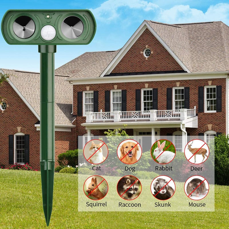 Motion Sensing Animal Repeller with Solar Power and Ultrasonic Sound, LED Flash