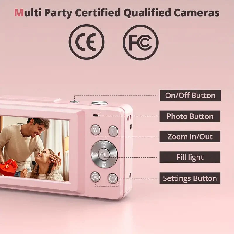 Retro Style Compact Digital Camera with 1080p Video, Built In Screen and One Button Capture in Three Colors