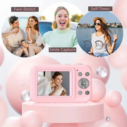 Retro Style Compact Digital Camera with 1080p Video, Built In Screen and One Button Capture in Three Colors