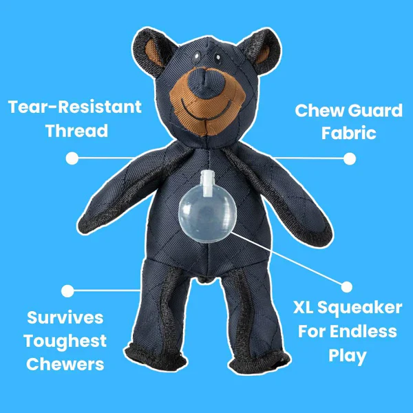 Reinforced Bear Dog Toy with Squeaker and Chew Resistant Nylon Rubber, 8x10 Inches