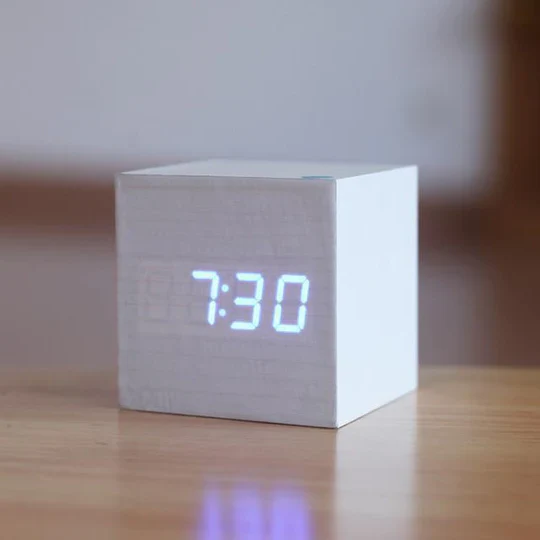 LED Wood Block Clock with Dual Power and Alarm Function