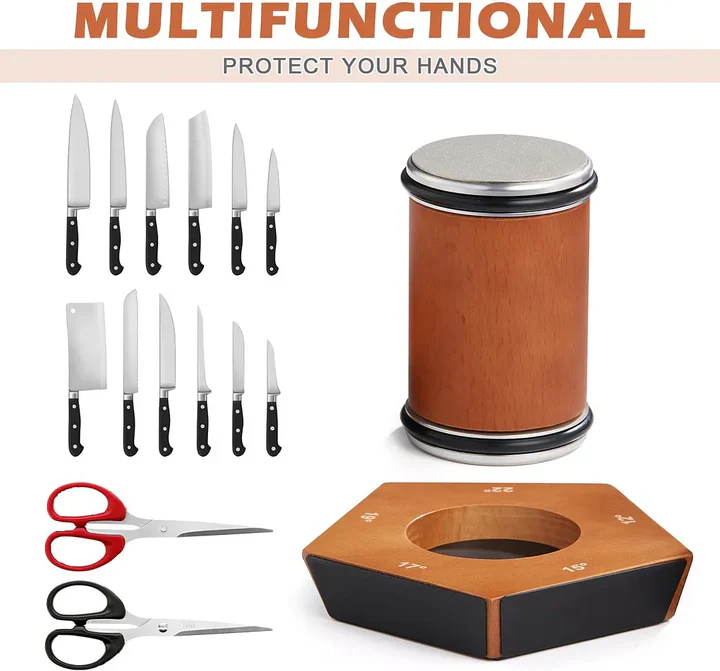 Rolling Knife Sharpener Kit with Diamond Coated Disc, Angle Guide, and Anti Slip Base
