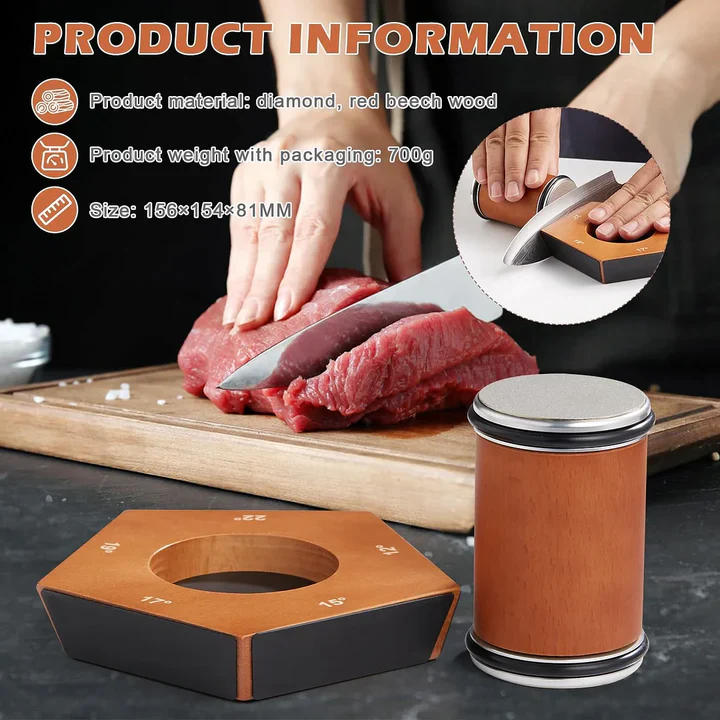Rolling Knife Sharpener Kit with Diamond Coated Disc, Angle Guide, and Anti Slip Base