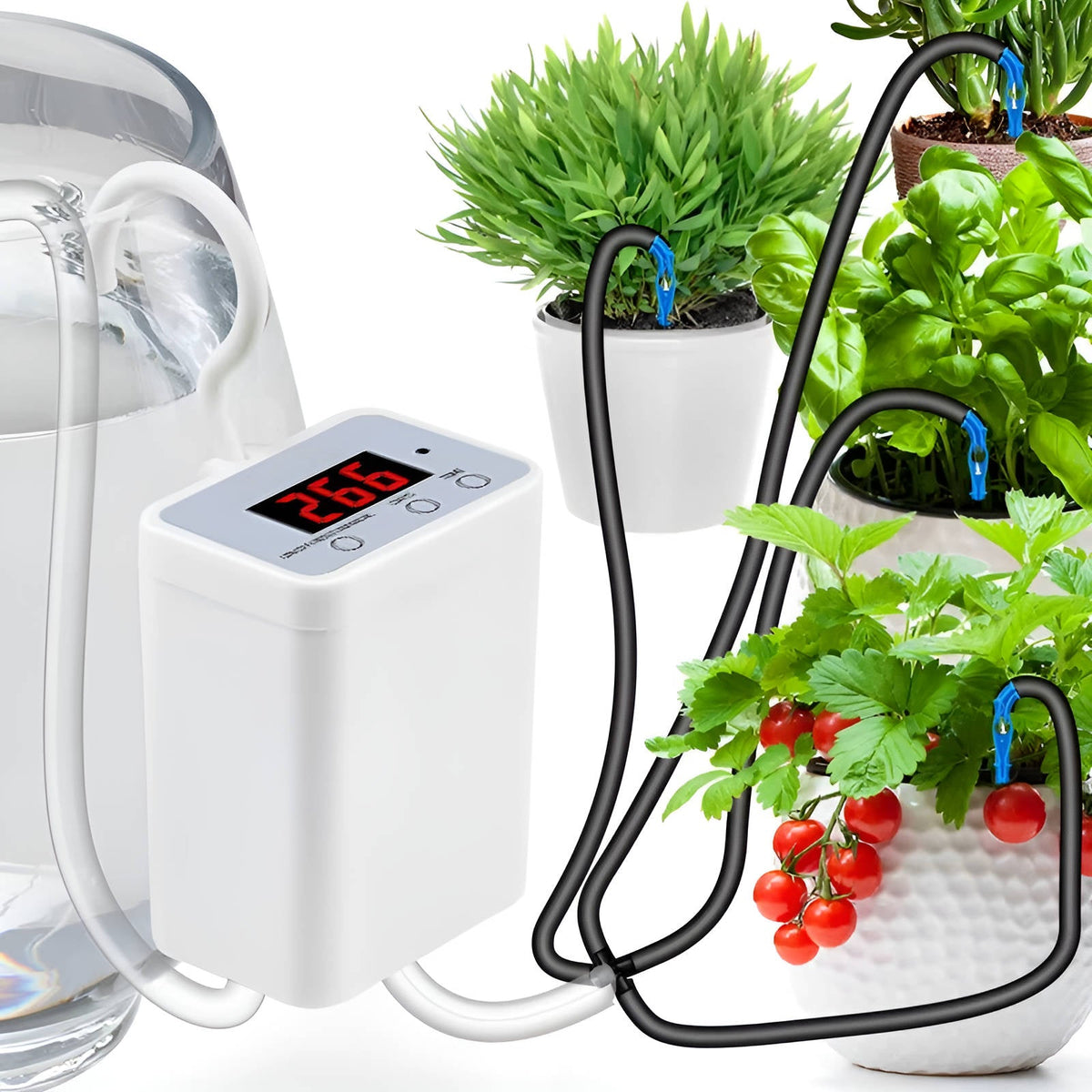 Plant Watering System with LCD Timer and USB Rechargeable Battery for 2-8 Pots