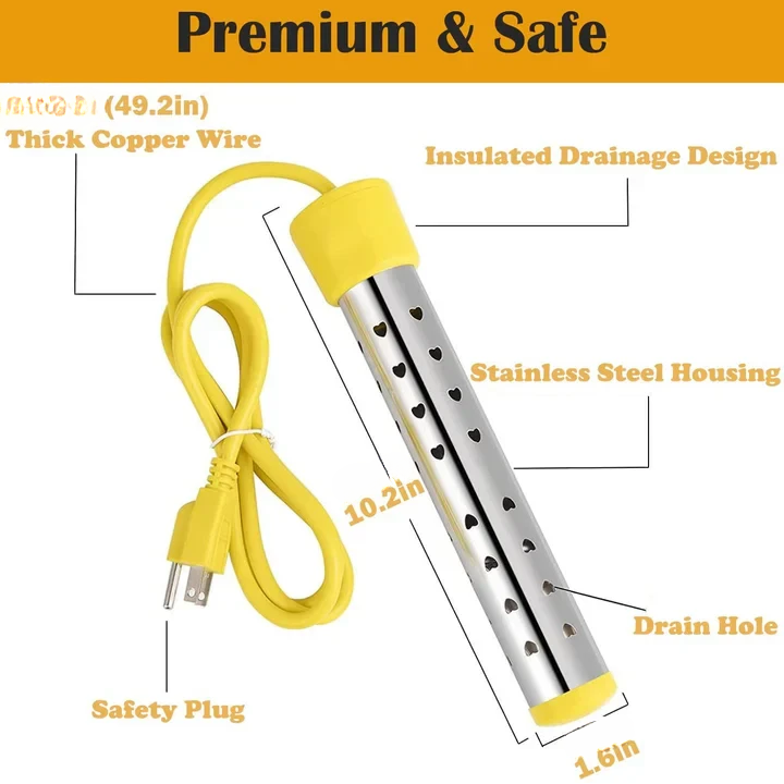 Immersion Water Heater with Stainless Steel Coil and Safety Guard