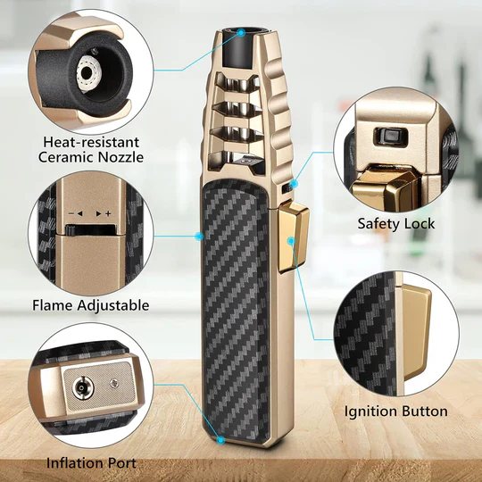 Butane Torch with Adjustable Flame Control and Windproof Blue Flame