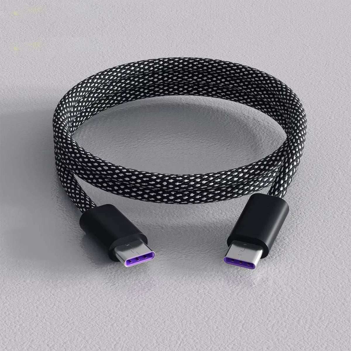 Self-Coiling Magnetic Charging Cable with Braided Fabric and Dual Port Tips