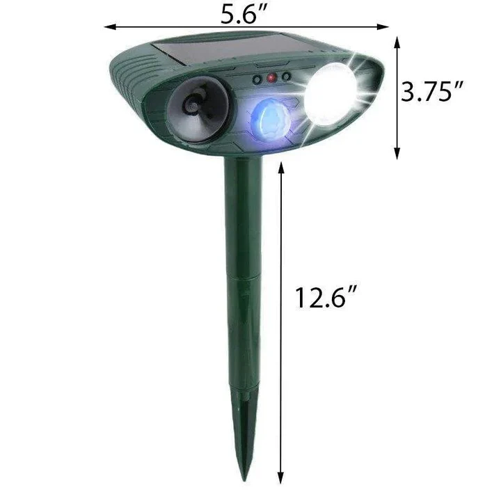 Solar Ultrasonic Repeller with a Motion Sensor, Flashing LED and a Ground Stake for Yards and Gardens