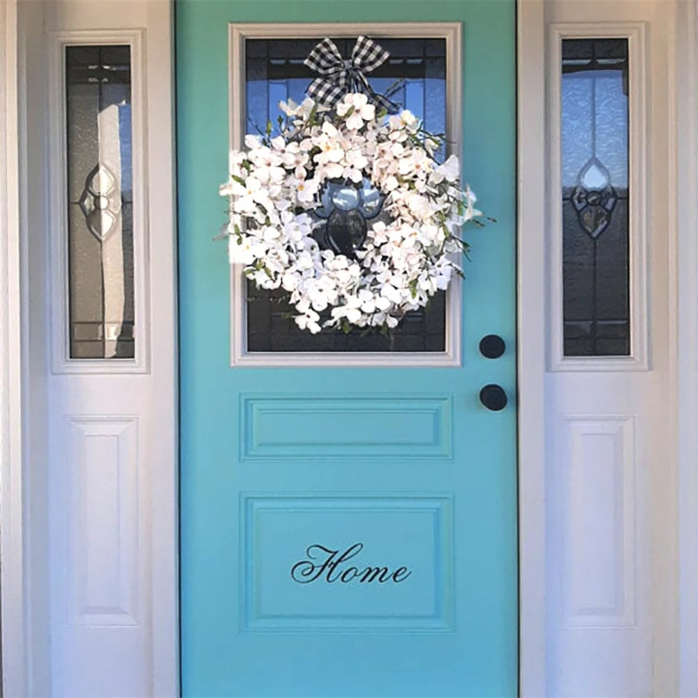 Artificial Dogwood Wreath with White Blossoms and Rattan Base