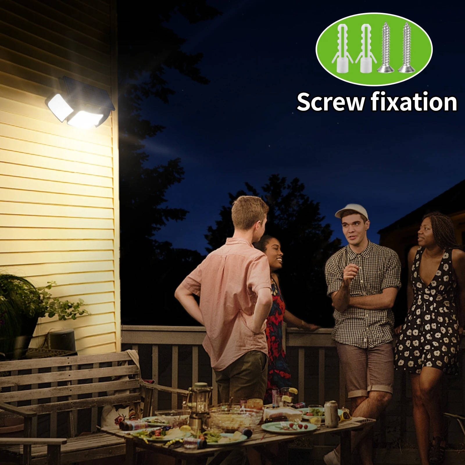 Outdoor Solar Flood Light with Dual Motion Sensors and Three Adjustable Heads