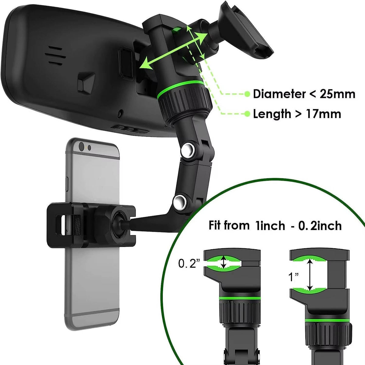 Rearview Mirror Phone Mount with 360 Degree Rotation and Silicone Grip
