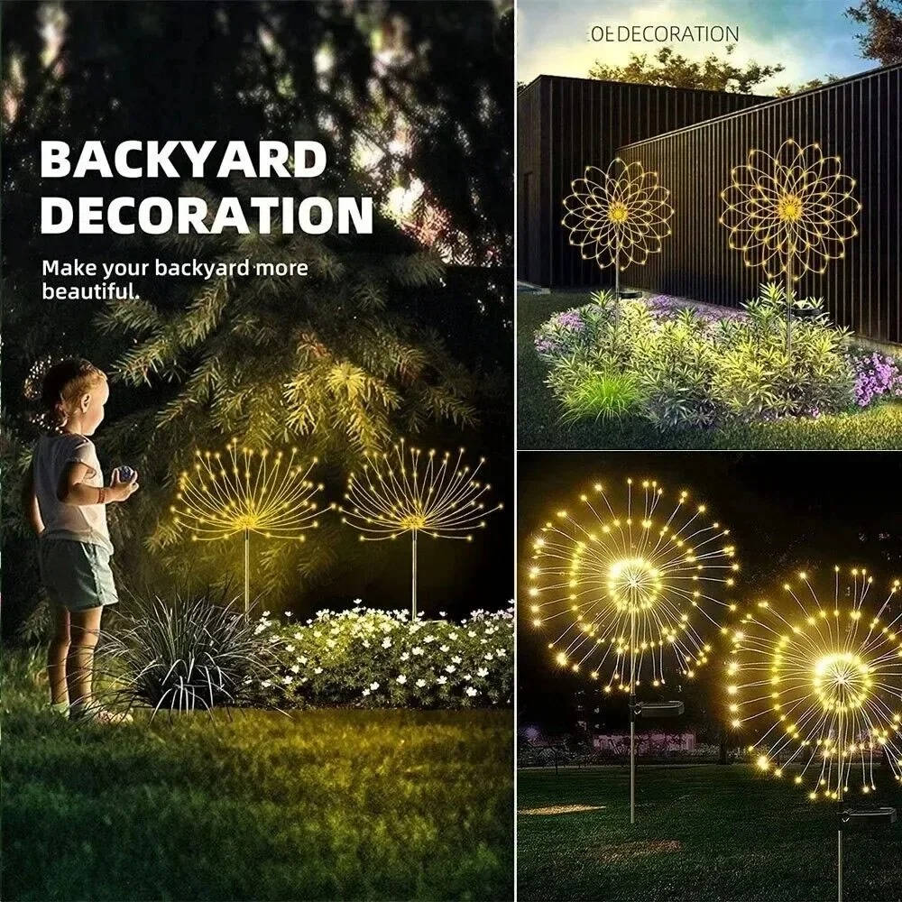 Solar Firework Lights with 60 LEDs and Dual Lighting Modes for Garden Display
