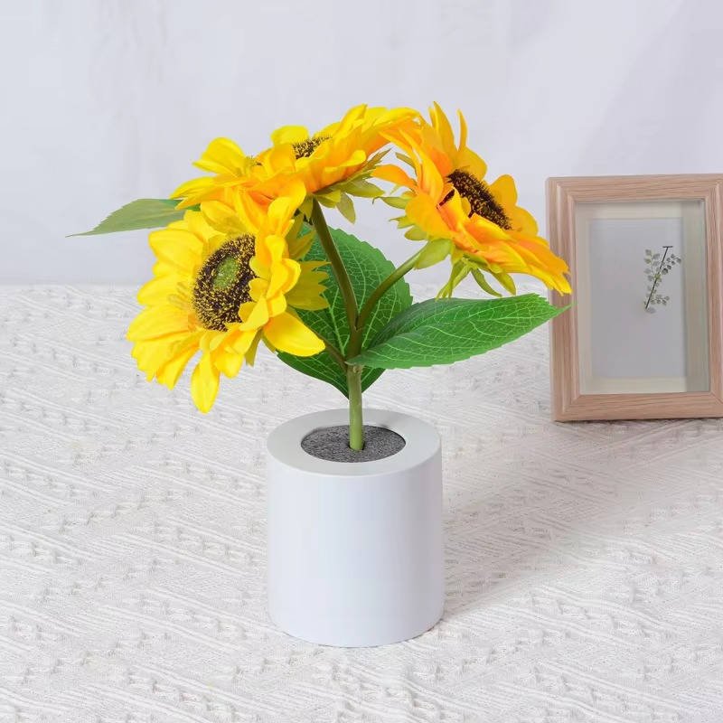 Copper Wire Sunflower Night Light with Flexible Stem and Dual Brightness, USB Rechargeable - Alverraliving