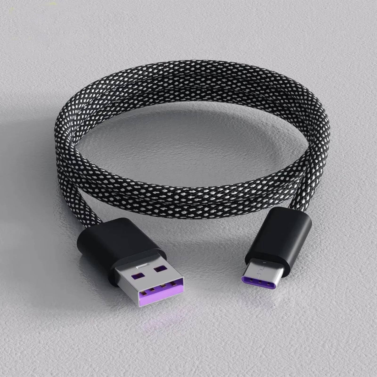 Self-Coiling Magnetic Charging Cable with Braided Fabric and Dual Port Tips