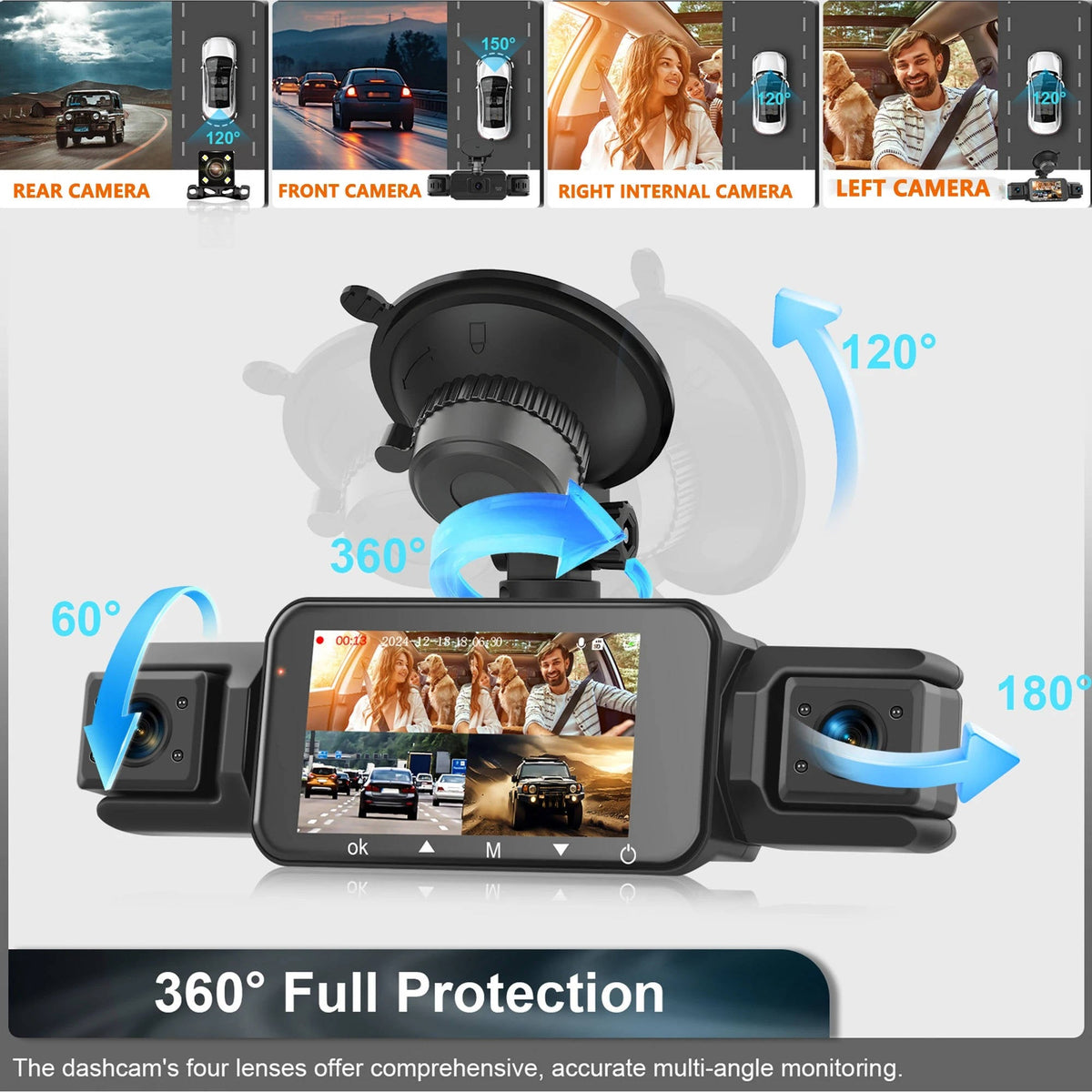 Four Camera Dash Cam System with Infrared Night Vision and Wireless App Control