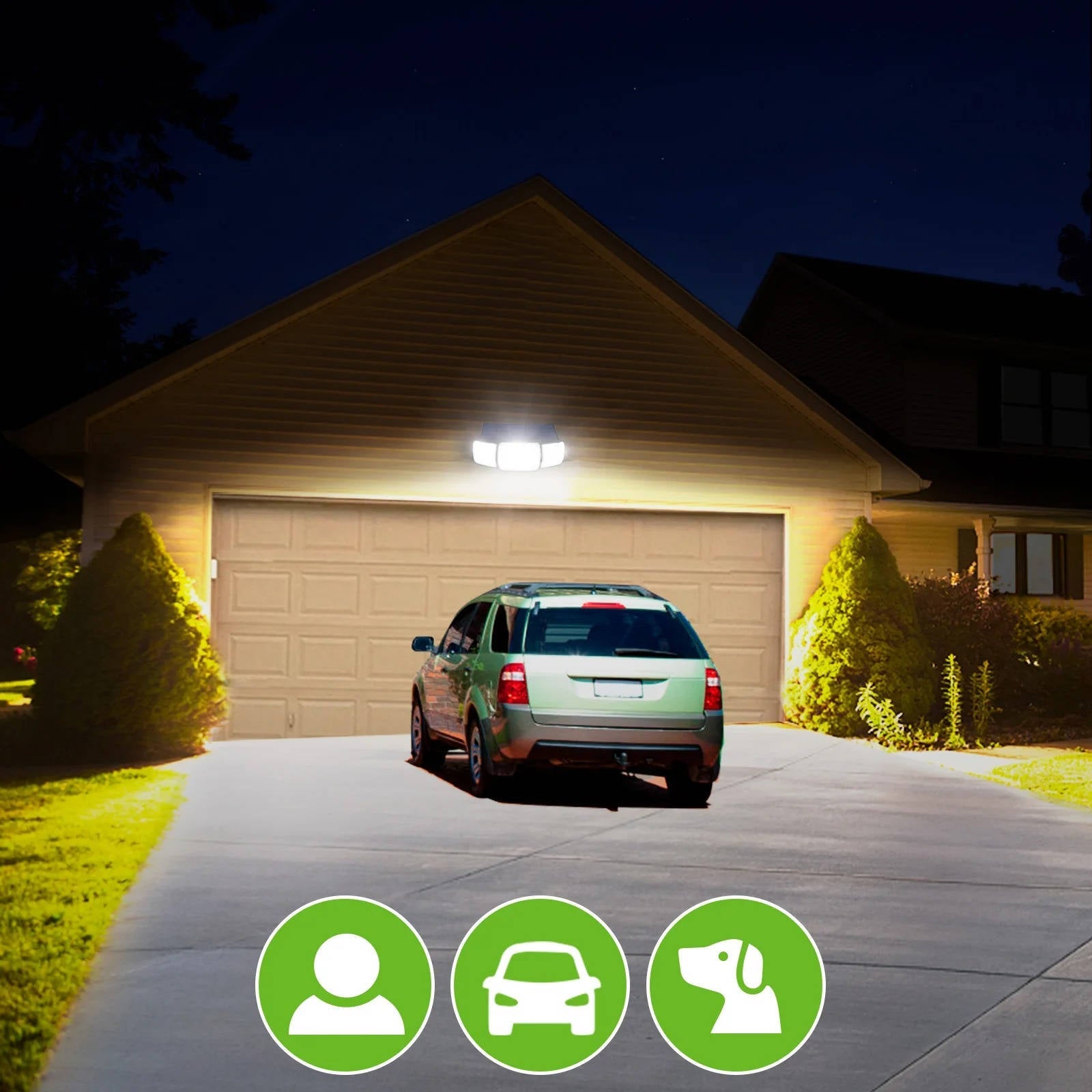Outdoor Solar Flood Light with Dual Motion Sensors and Three Adjustable Heads