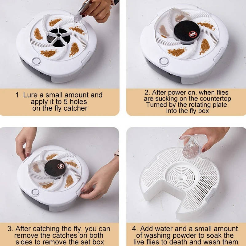 Automatic Fly Trap with Rotating Sweep Arm and USB Charging, 72-Hour Battery