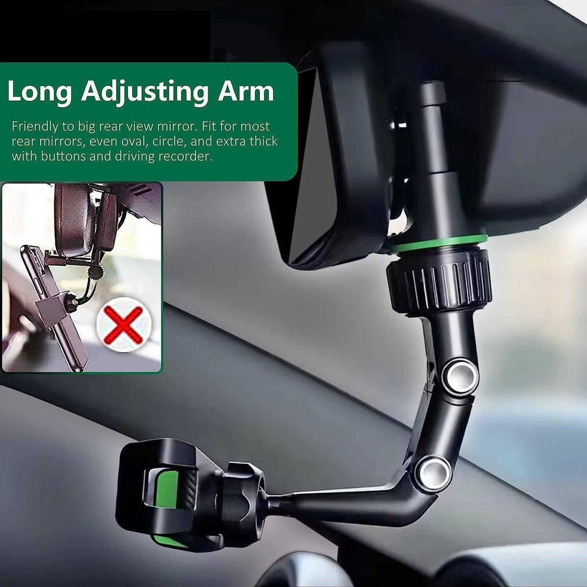 Rearview Mirror Phone Mount with 360 Degree Rotation and Silicone Grip
