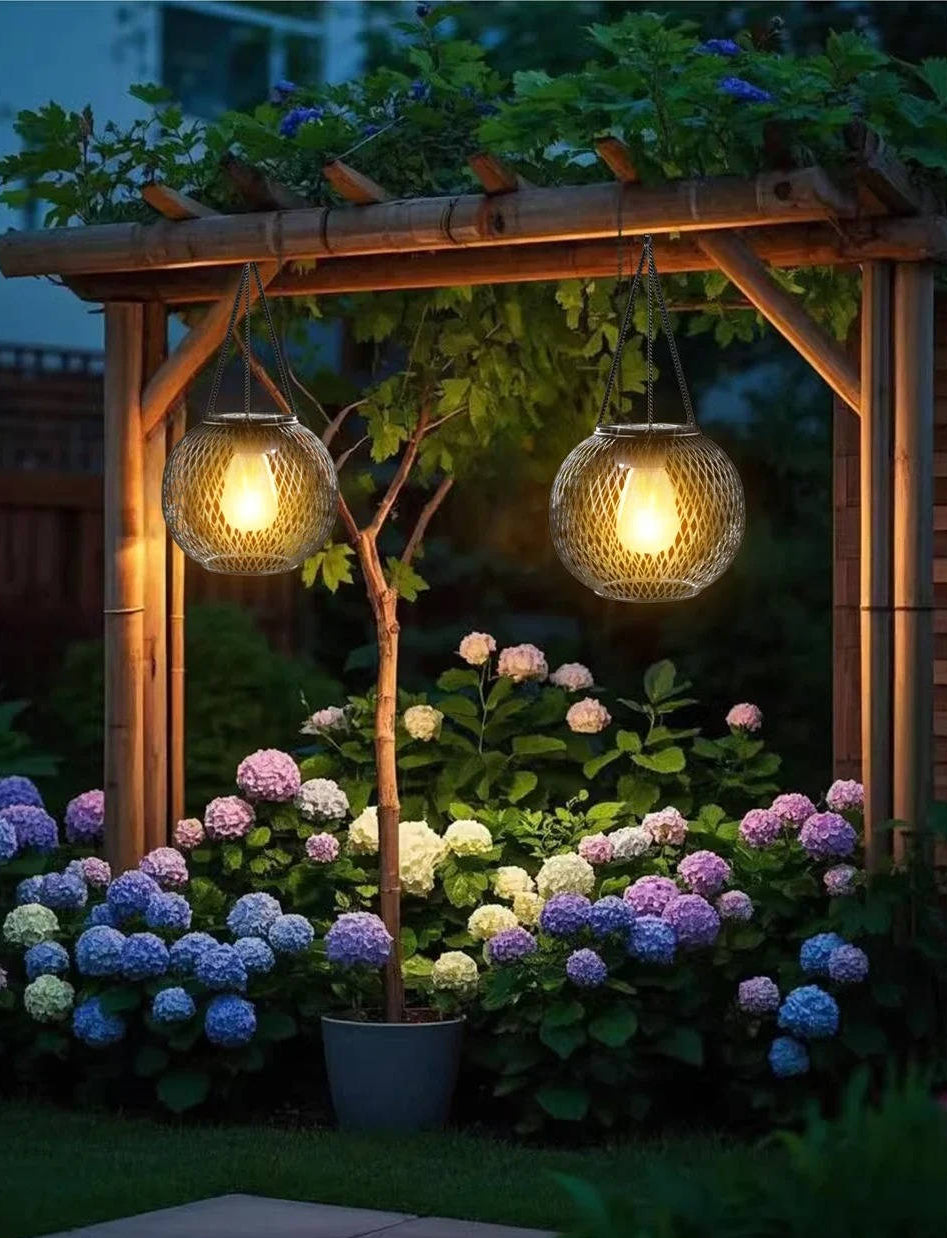 Solar Hanging Lantern with Automatic Light Sensor and 14-Hour Runtime, Warm 3000K LED