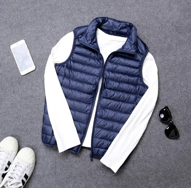 Packable Down Vest with Water Resistant Shell and Stand Collar, Machine Washable