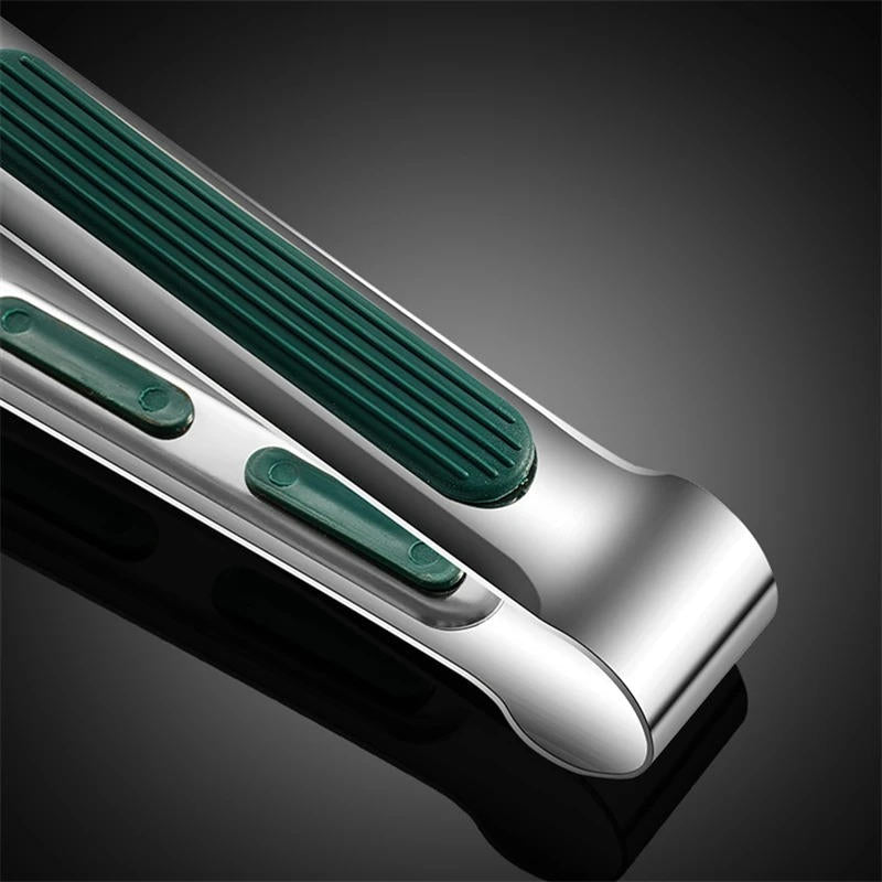 Stainless Steel Kitchen Tongs with Scalloped Tips and Spring-Loaded Mechanism