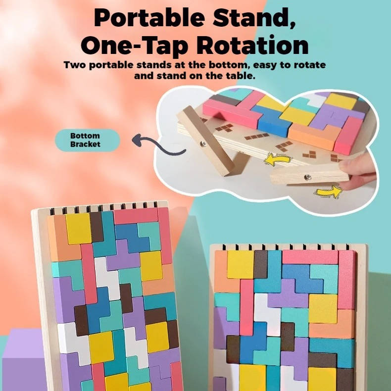 Wooden Block Puzzle with 42 Pieces and 10 Puzzle Cards for Kids