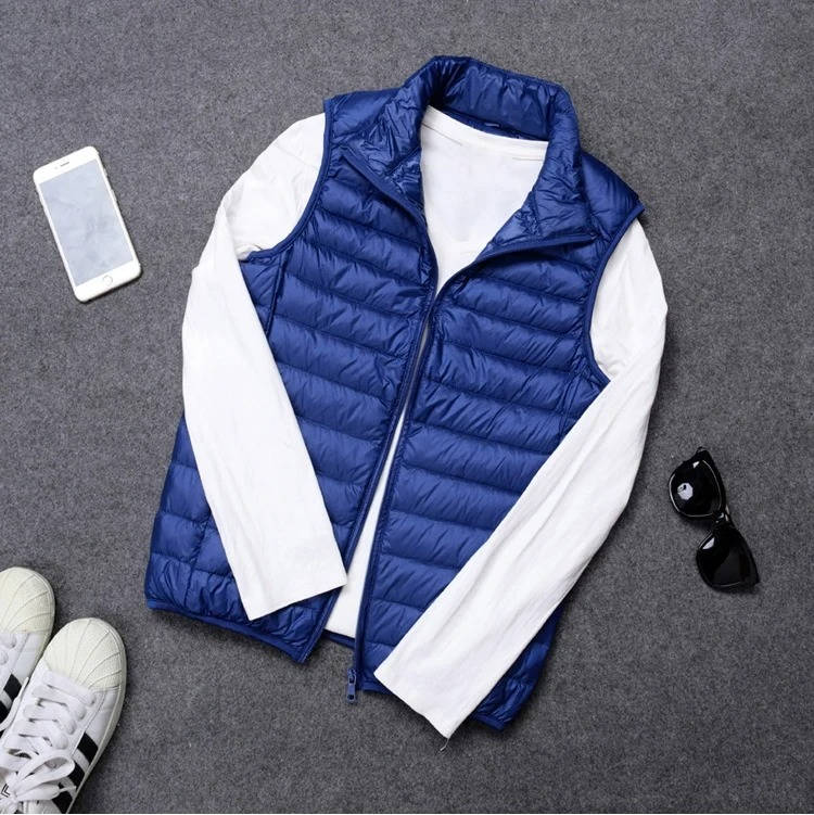 Packable Down Vest with Water Resistant Shell and Stand Collar, Machine Washable